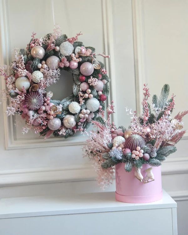 Kit Decorativo Natal Rose - Guirlanda + Arranjo de Mesa - 60CM